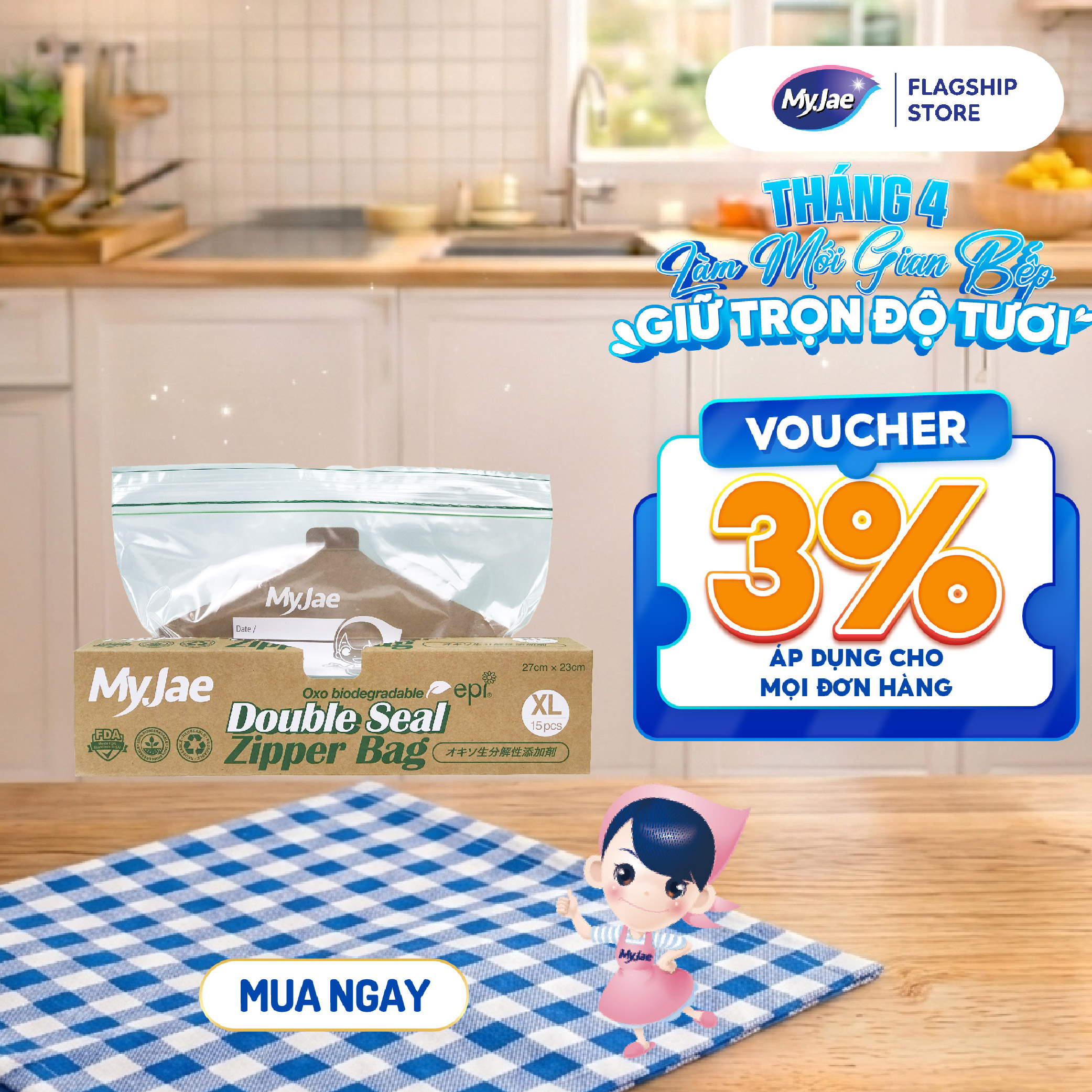 Túi zip Myjae hai đường kéo tự huỷ sinh học XL