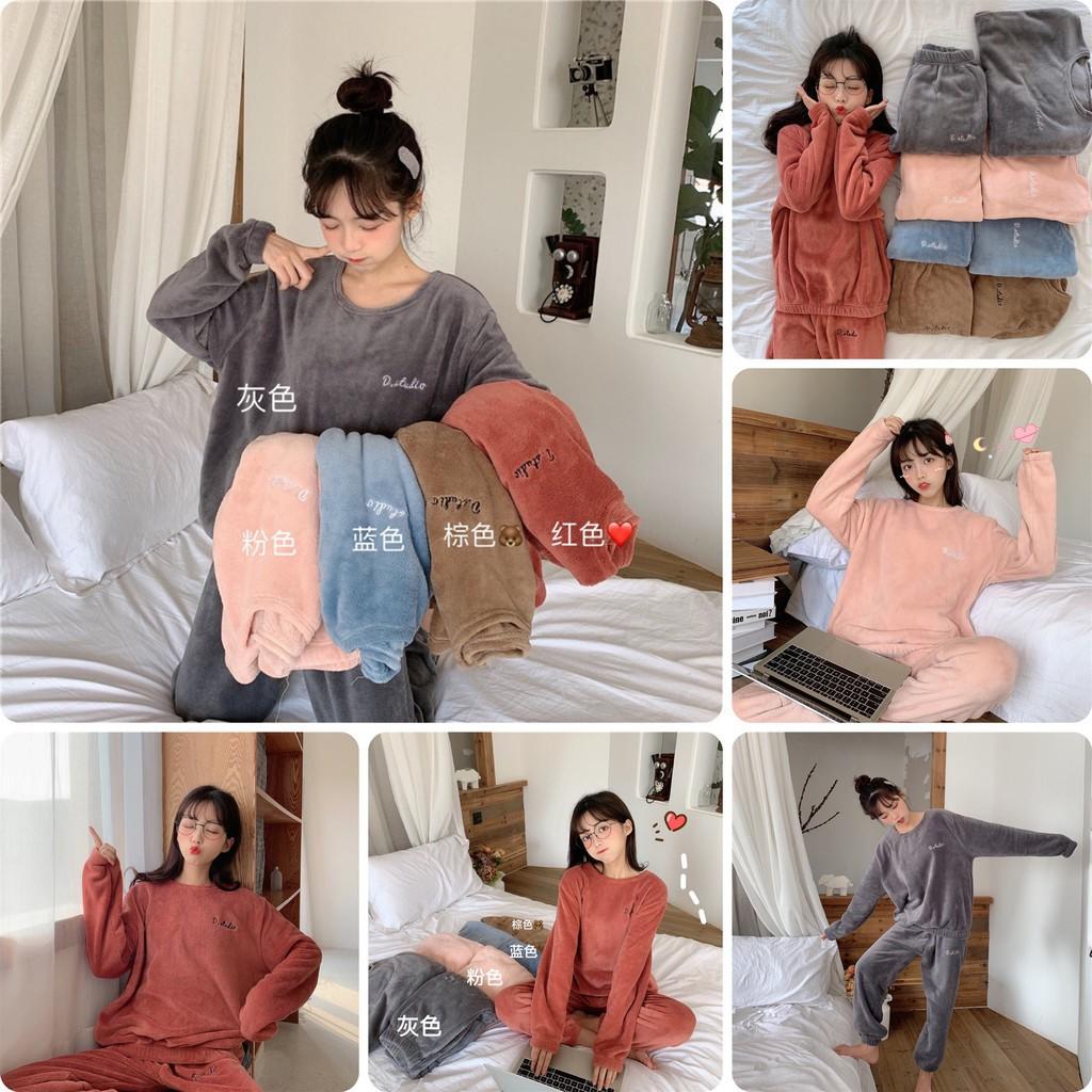 Bộ nỉ lông loại dày ấm áp, bộ nỉ nữ lót lông mềm mại dễ thương
