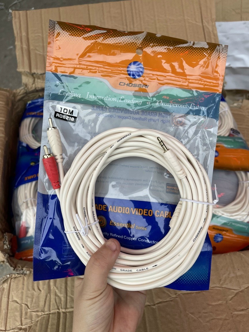 Dây loa chính hãng CHOSEAL 1 đầu 3.5 ra 2 AV dài 10m Dây cáp chắc chắn Đầu rắc mạ đồng giúp tiếp xúc tốt chống hoen rỉ