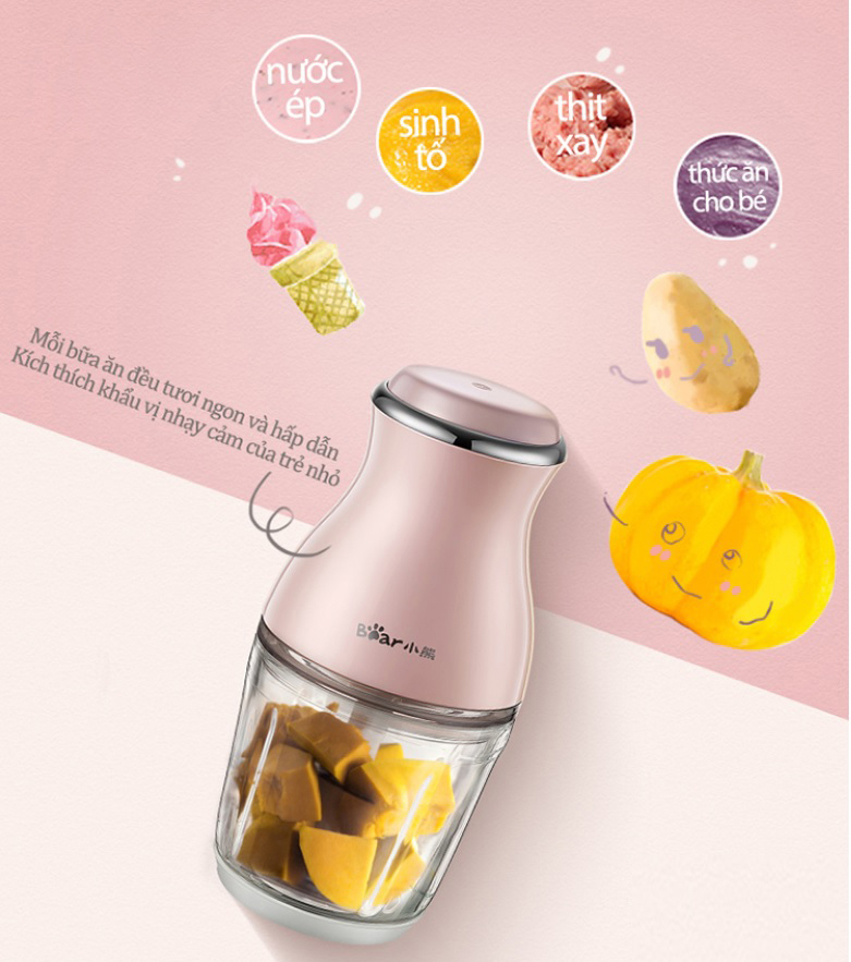 Máy Xay Thịt,Thực Phẩm Đa Năng Bear QSJ-B02U2 Dung Tích 600ML - Hàng Chính Hãng