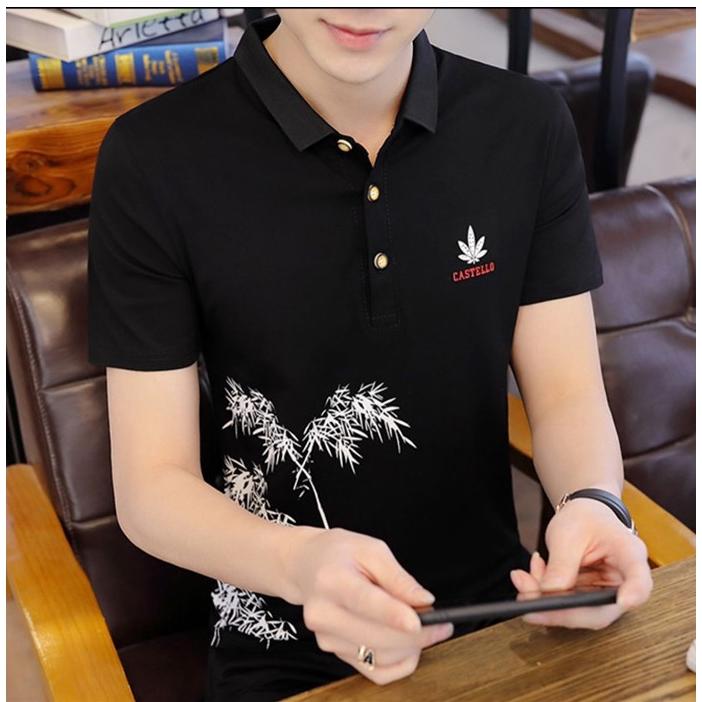 MẪU ÁO THUN NAM TAY NGẮN CỔ BẺ 3 MÀU PHONG CÁCH HÀN QUỐC SANG TRỌNG LỊCH LÃM CÂY TRE THƯ PHÁP