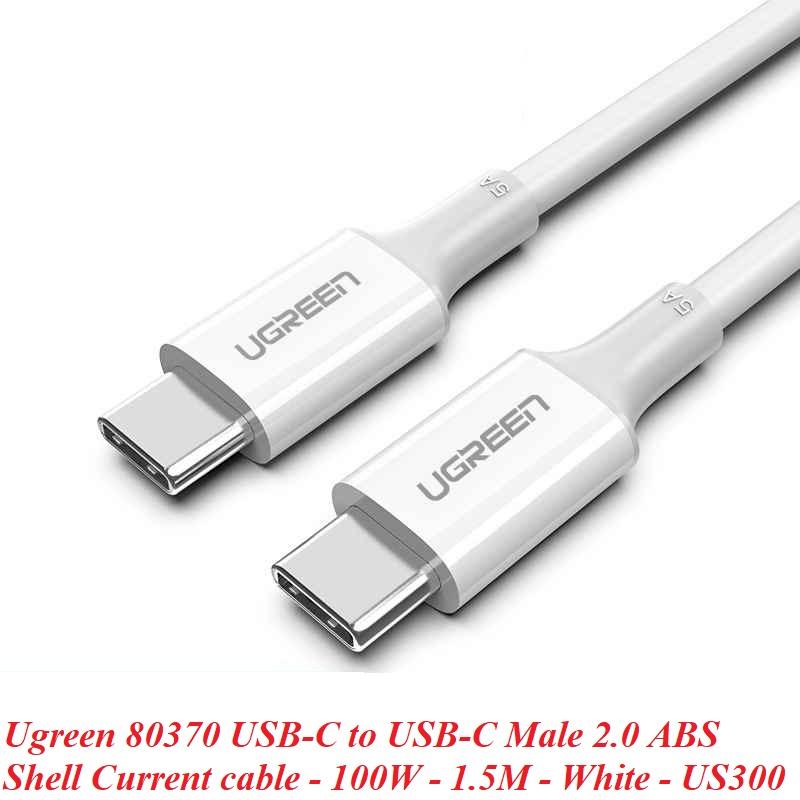 Ugreen UG80370US300TK 1.5M 100W c-c hỗ trợ QC4.0 5A Cáp sạc nhanh - truyền dữ liệu 2 đầu USB-C dây nhựa Màu Trắng - HÀNG CHÍNH HÃNG