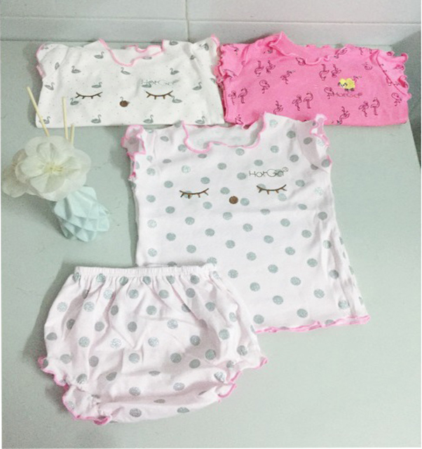 BỘ THUN COTTON MẶC MÁT CHO BÉ GÁI SƠ SINH 100% COTTON