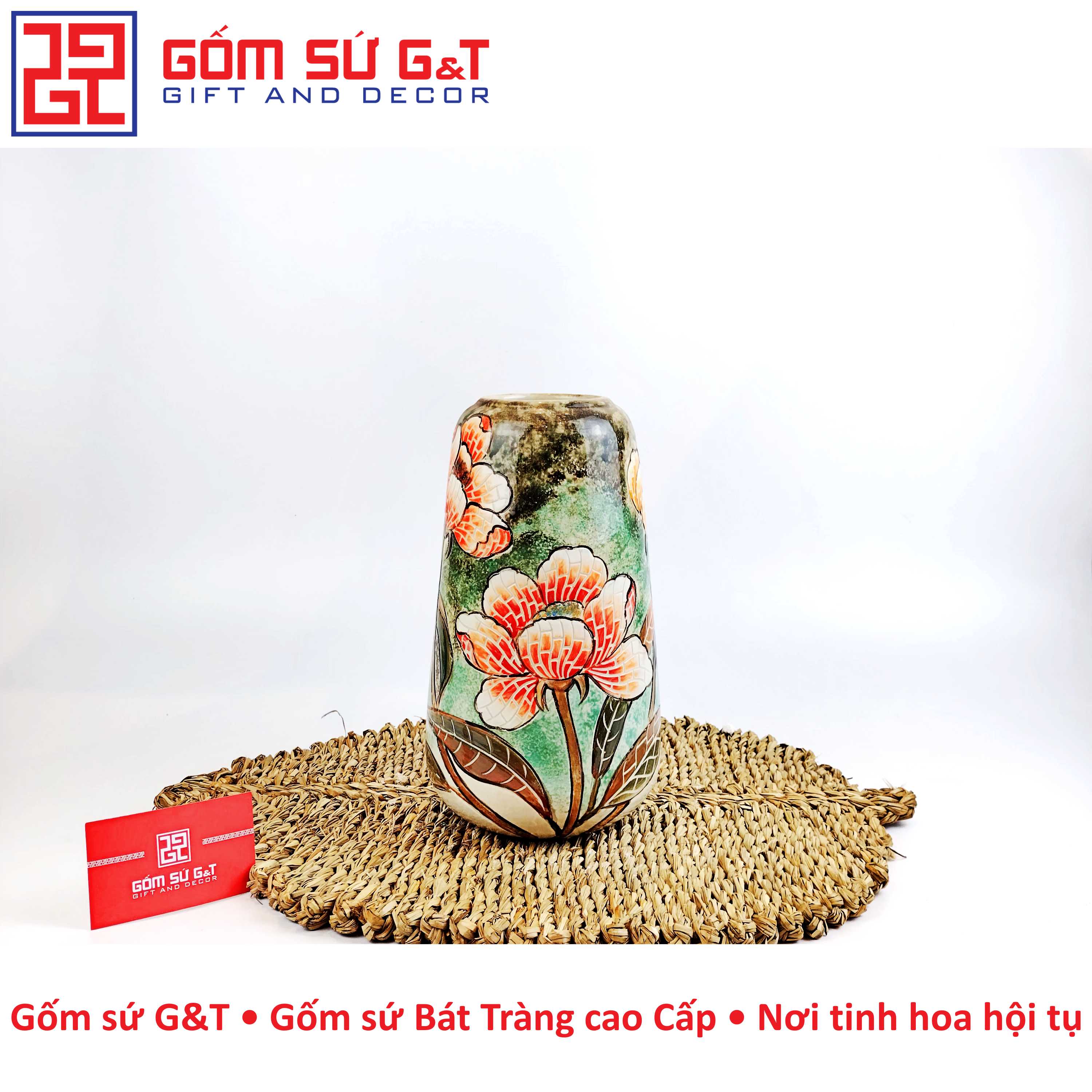 Lọ hoa dáng đu đủ tam sen Gốm Sứ G&amp;T