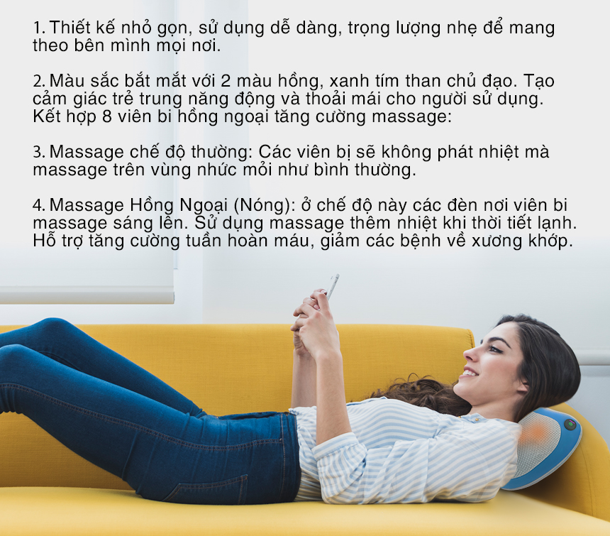 Combo Gối massage OKIA eFancy Pro + Máy Massage Toàn Thân Cầm Tay OKIA eVis Mobile