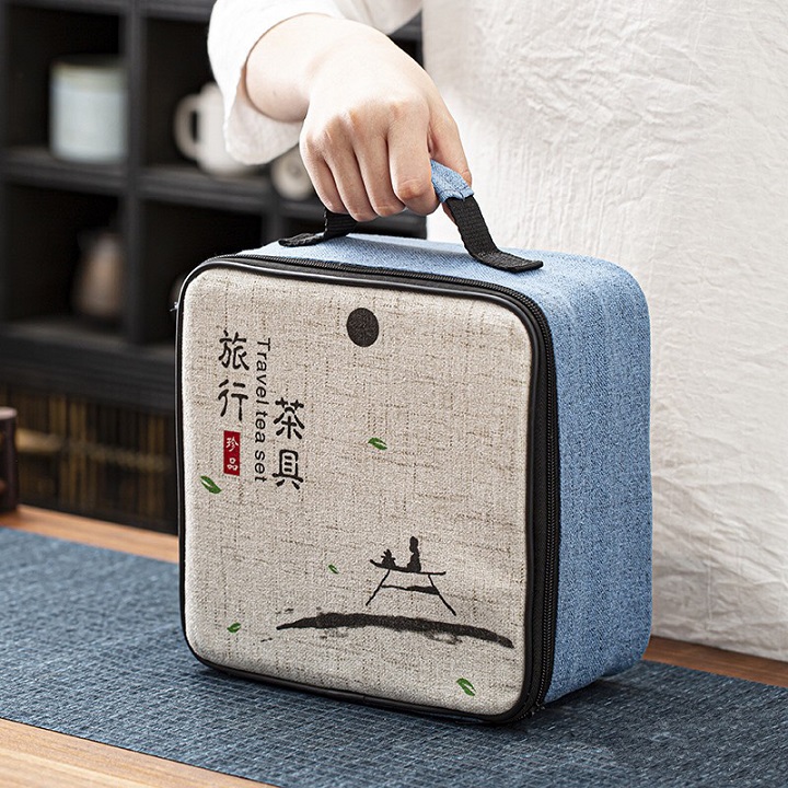 Bộ Bình Trà Tử Sa Tráng Men Mờ Có Túi Đựng Đi Du Lịch Tiện Lợi Gồm 1 Ấm Trà, 6 Tách, 1 Khay Trà