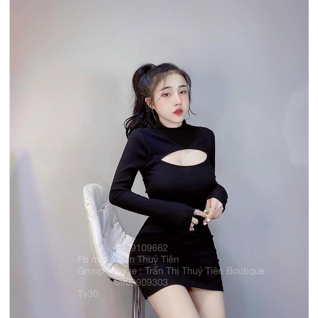 Đầm body tay dài khoét ngực cực sexy tôn dáng cho nàng sang chảnh