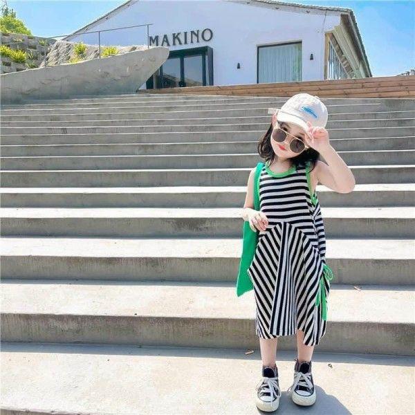 ĐẦM SỌC ĐEN VIỀN XANH LÁ -CP KID