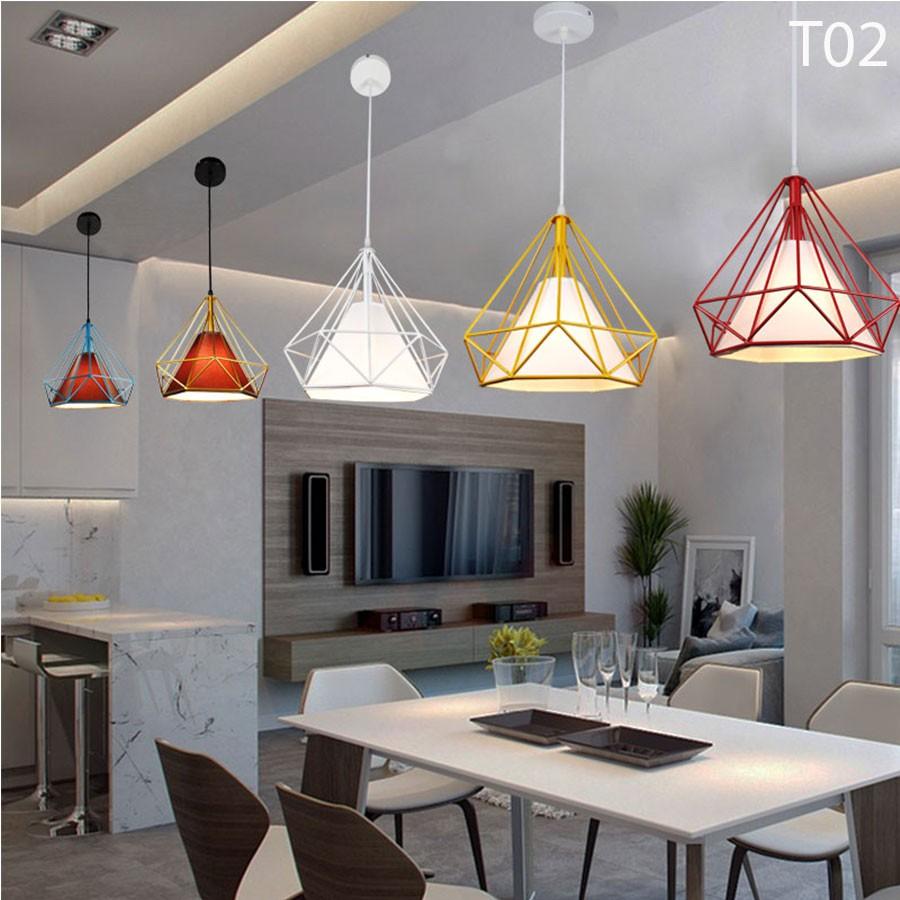Đèn thả đơn kim cương trắng khung sắt sơn tĩnh điện phi 250-T02