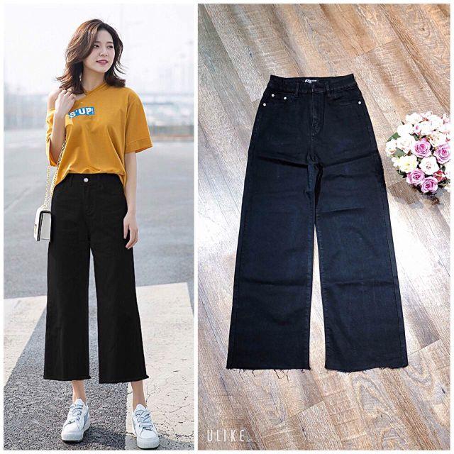 Quần jean ống rộng tua lai xinh xắn