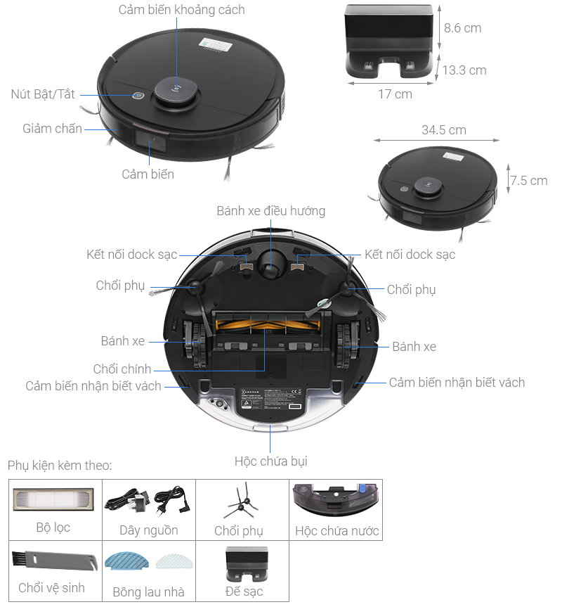 Robot hút bụi thông minh  Ecovacs Deebot Ozmo T8 AIVI - Hàng Nhập khẩu