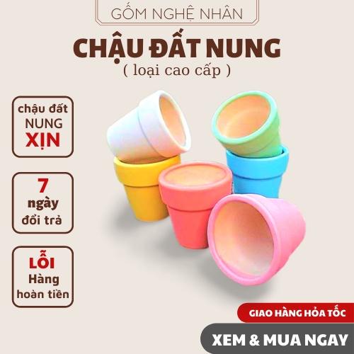 Chậu đất nung trồng sen đá xương rồng, chậu trồng sen đá trang trí nhà  và bàn làm việc, văn phòng ( có màu)