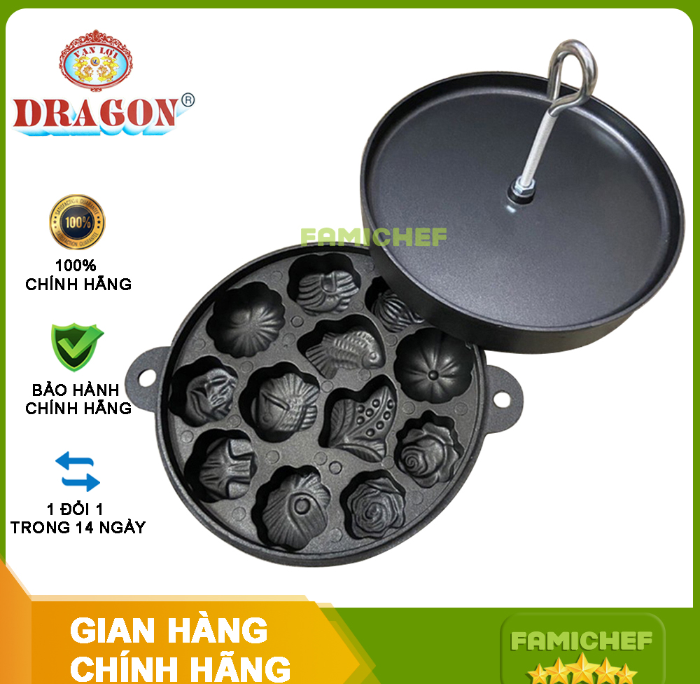 Khuôn bánh Bông Lan chống dính 12 bánh Dragon D083