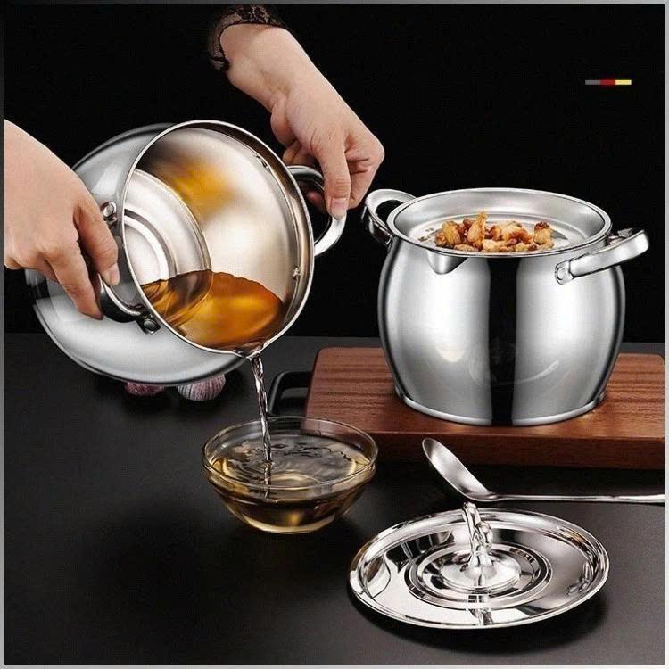 Âu tròn inox 304 không gỉ có nắp đậy size 1 lít, Thố inox có tay cầm đựng thức ăn, tích trữ dầu mỡ đa năng