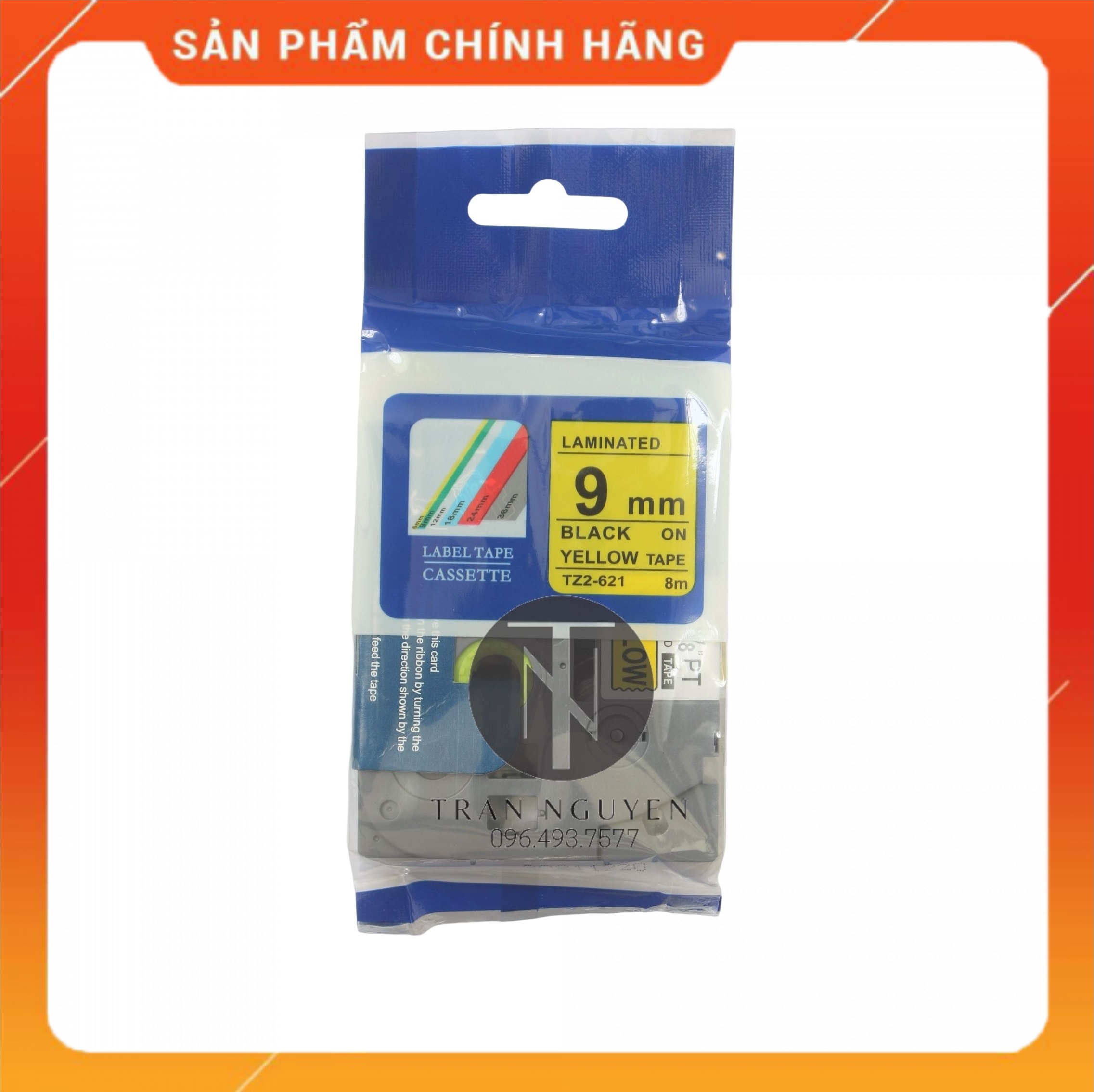 Nhãn In đa lớp Tz2-621 - Đen nền vàng 9mm x 8m - Hàng nhập khẩu