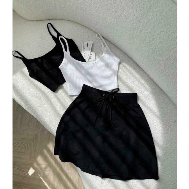 Set áo 2 dây hở lưng váy A
