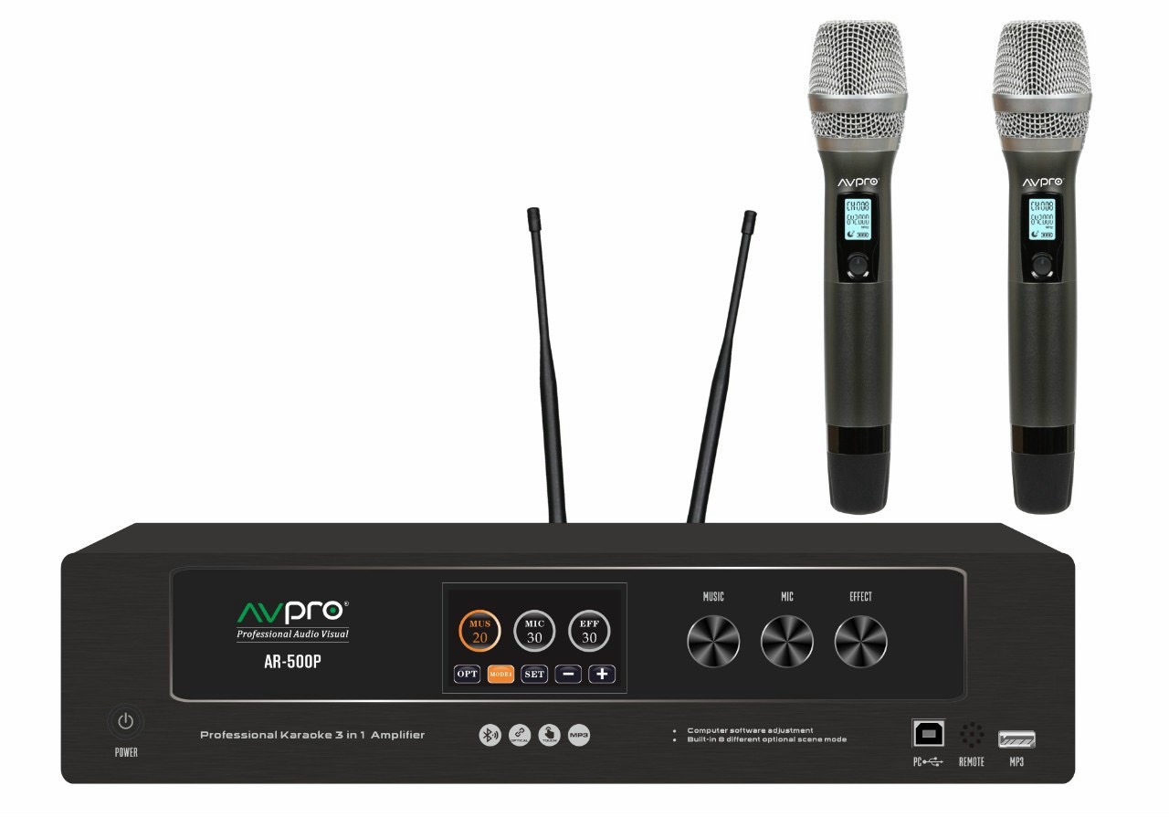 AVpro AR 500P - Amply kỹ thuật số 3 trong 1 (Đẩy công suất, vang số, Micro) Nghe nhạc hát karaoke siêu hay, màn cảm ứng, lập trình nhiều chế độ nhạc, hát - chống hú siêu tốt, cổng quang, bluetooth - Hàng chính hãng