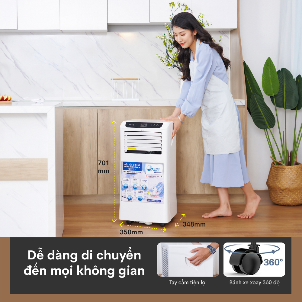 Máy lạnh di động đa chức năng cao cấp FujiE MPAC10, diện tích 15-20m², Giảm đến 16°C, hút ẩm 26,5 lít/ngày - Hàng chính hãng