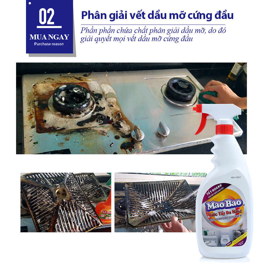 Combo 02 Chai Nước Tẩy Đa Năng Mao Bao 600ml