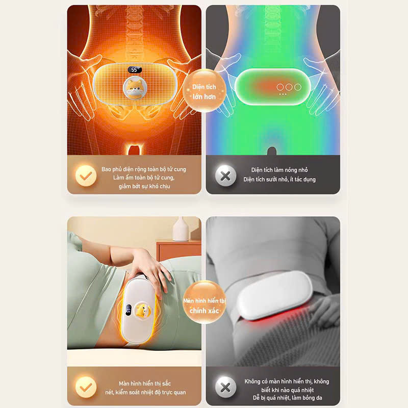 Máy chườm nóng hỗ trợ giảm đau bụng kinh có 4 chế độ massage và 3 mức nhiệt ấm bụng: 40-60 độ C Pin sạc UBS, món quà ý nghĩa tặng người yêu MÀU HỒNG