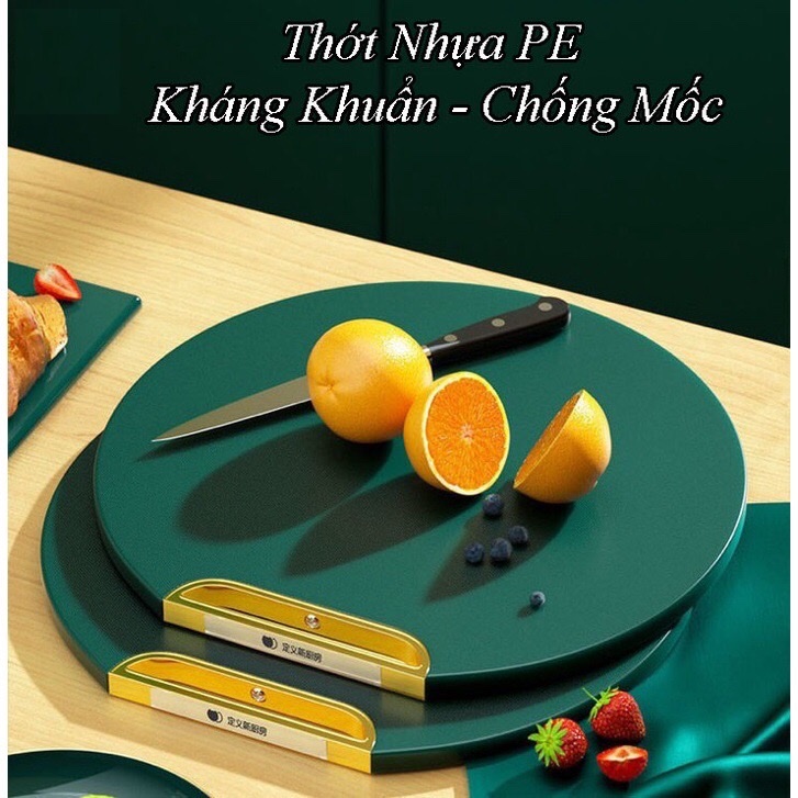 Thớt xanh tròn kháng khuẩn , chống nấm mốc xoay 360 độ có tay cầm tiện lợi , chống trơn , dễ dàng vệ sinh