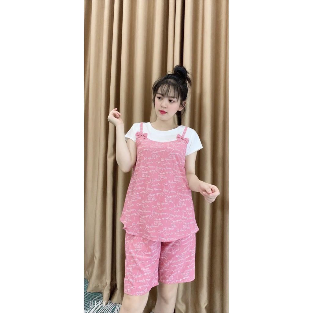 Bộ đồ bầu đùi lửng, chất lụa hàn mềm mát cho bà bầu mặc nhà mùa hè