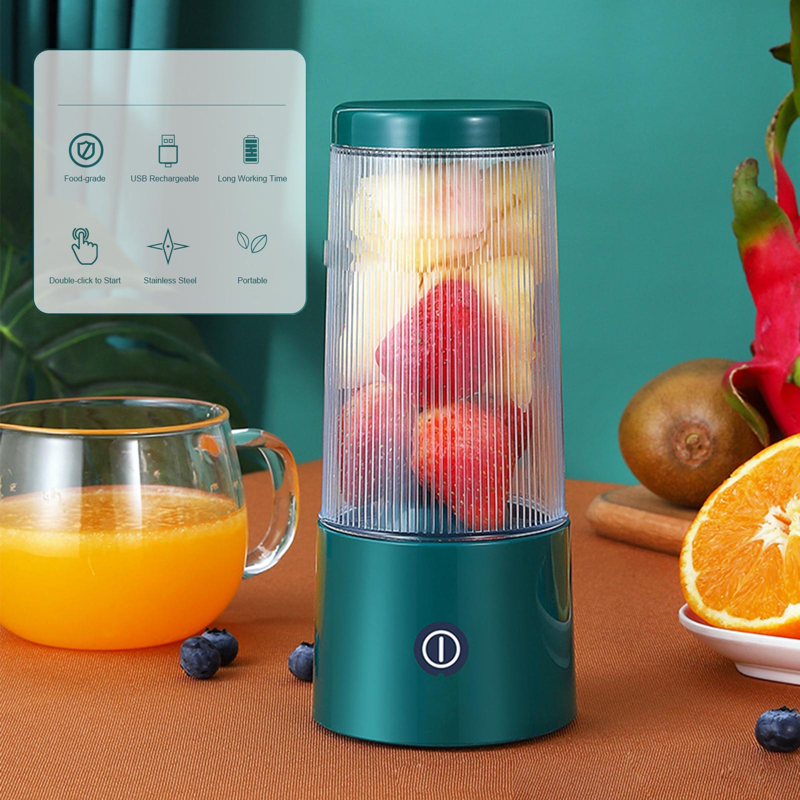 Cốc say sinh tố cầm tay 350ml, lưỡi dao bằng thép không gỉ, có thể xay trái cây và rau củ ở 360 độ, sạc USBv