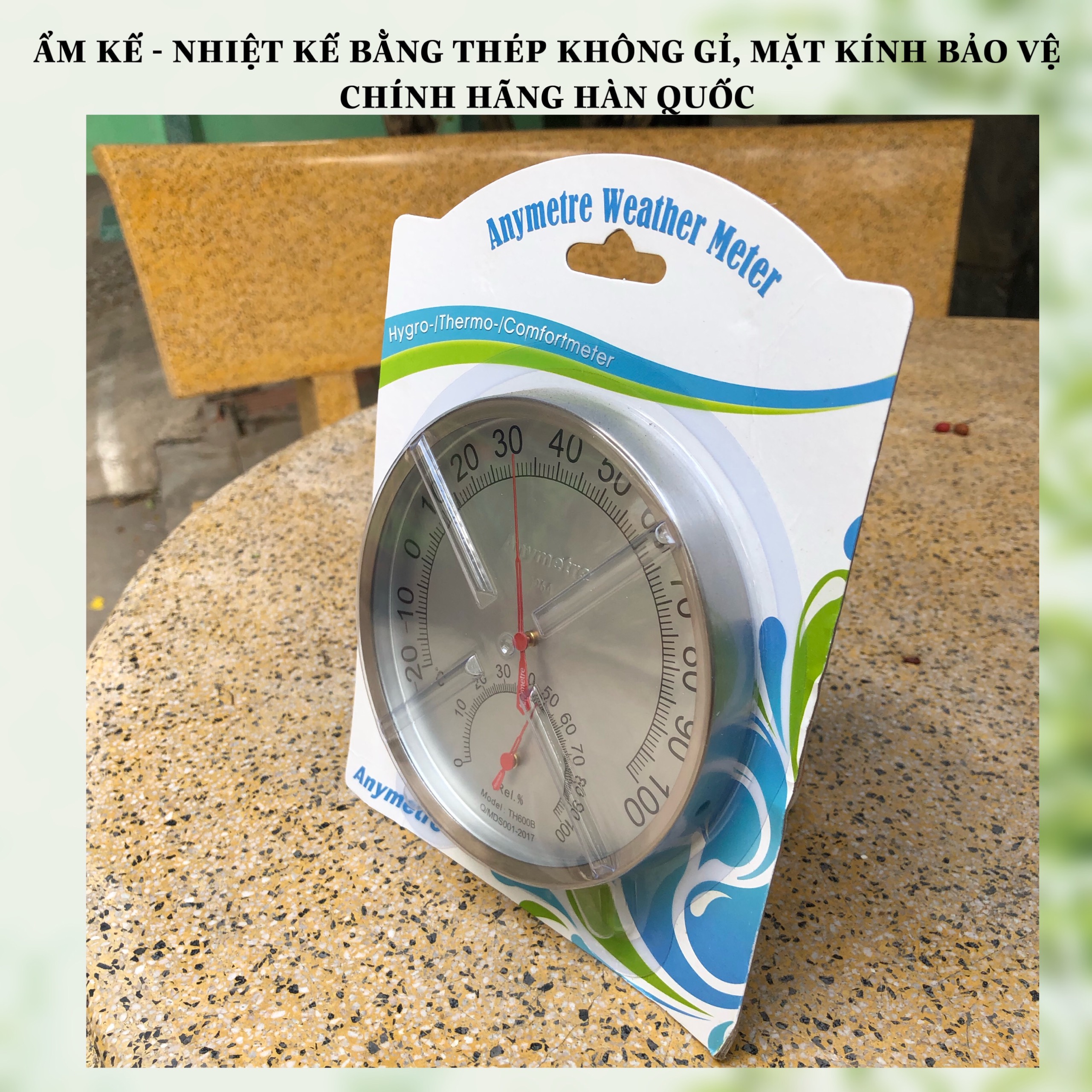 Nhiệt Kế Kiêm Ẩm Kế Anymetre - Korea - thép không gỉ, kính bảo vệ
