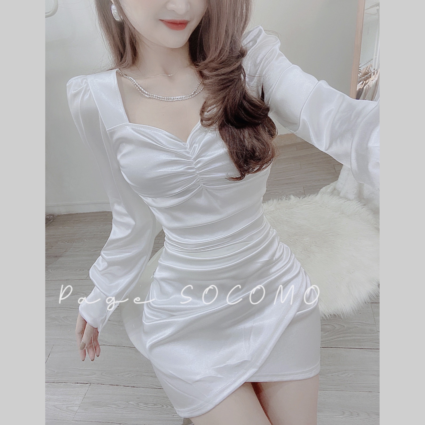 Váy Đầm Cổ Vuông Thiết Kế Vạt Chéo Socomo V1072022