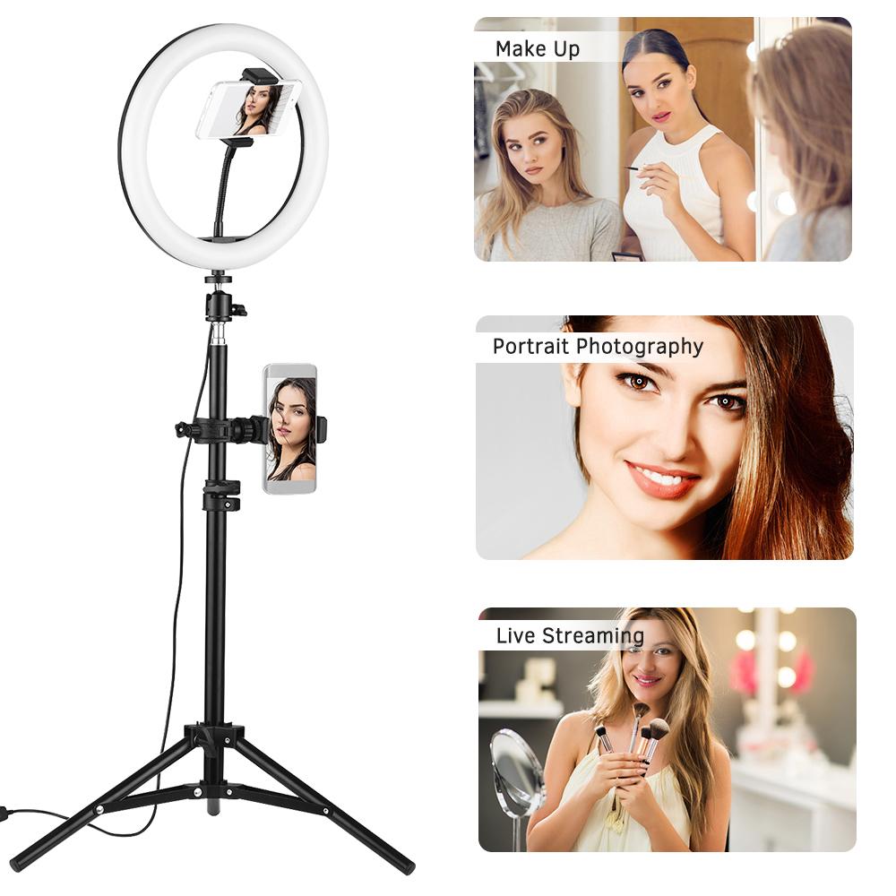 Đèn LED vòng để bàn 10 inch 3 chế độ chiếu sáng USB có thể điều chỉnh đầu bóng 80cm