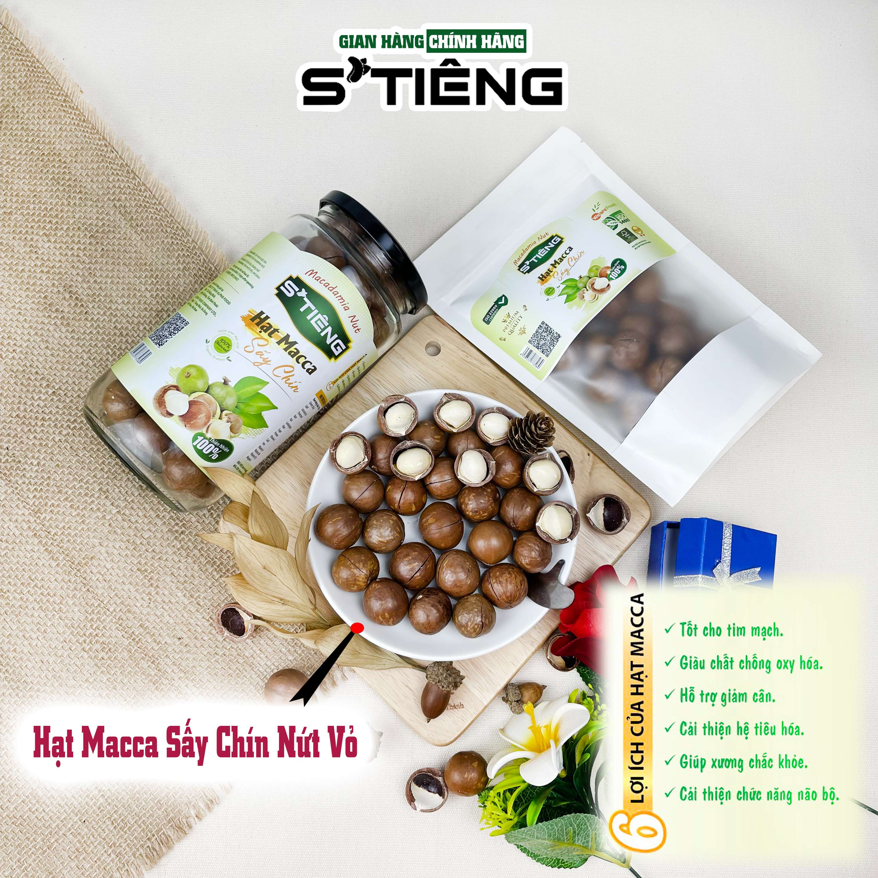 Hạt Macca Nứt Vỏ Sấy Chín STIENG Giòn Ngon