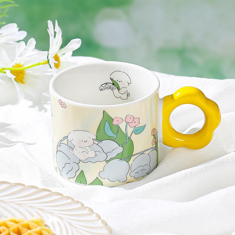 Phong cách mới nhất sáng tạo dễ thương in cốc gốm phim hoạt hình nhà cô gái mệnh giá cốc cà phê cốc nước hoa hoa tulip cốc