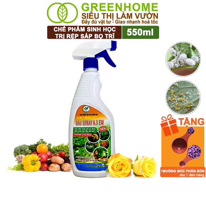 Chế Phẩm Sinh Học Greenhome, Oau Spray, Chai 550Ml, Trị Nhện Đỏ, Rệp Sáp, Bọ Trĩ Cây Trồng