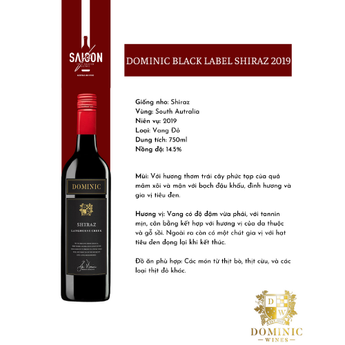 Rượu Vang Đỏ Dominic BLACK LABEL Shiraz 750ml 14.5% Acl