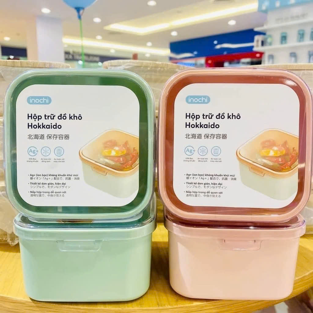 Hộp Trữ Đồ Khô Hokkaido 800ml - Hộp Đựng Thực Phẩm Khô, Chứa Bánh Mứt Inochi ( Tặng kèm sticker)