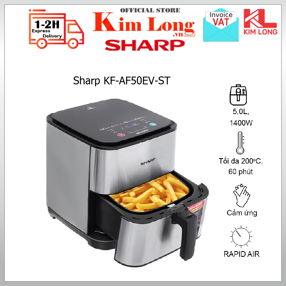 Nồi Chiên Không Dầu Sharp KF-AF50EV-ST Chống Dính 5L Công Suất 1450W - Hàng chính hãng