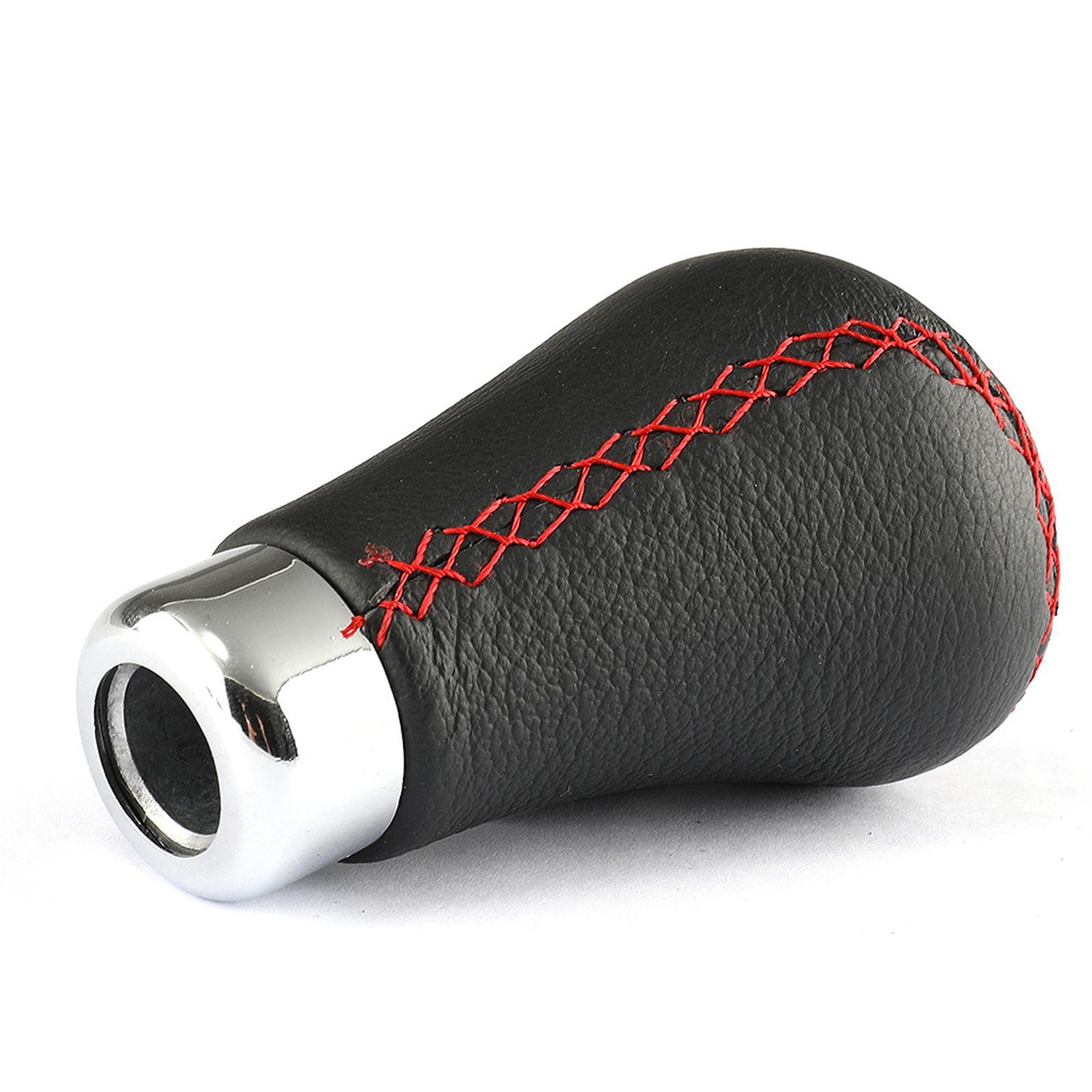 Gear Shift Knob Aluminum Alloy PU Leather Modification Red Stitch
