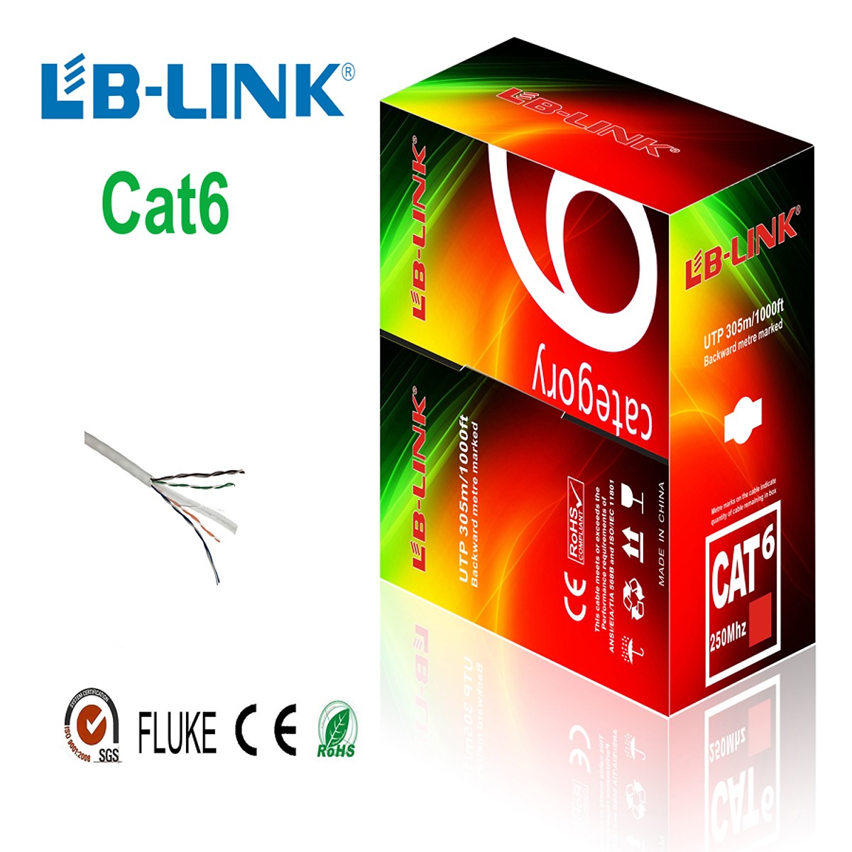 Cuộn Dây Cáp Mạng Cat 6e LB-Link 305m (Tăng kèm hộp hạt mạng 100 chiếc) - Hàng Chính Hãng