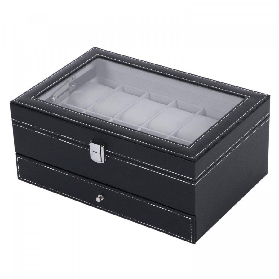 Hộp đựng đồng hồ, kính mắt, phụ kiện cao cấp 2 tầng HĐ02