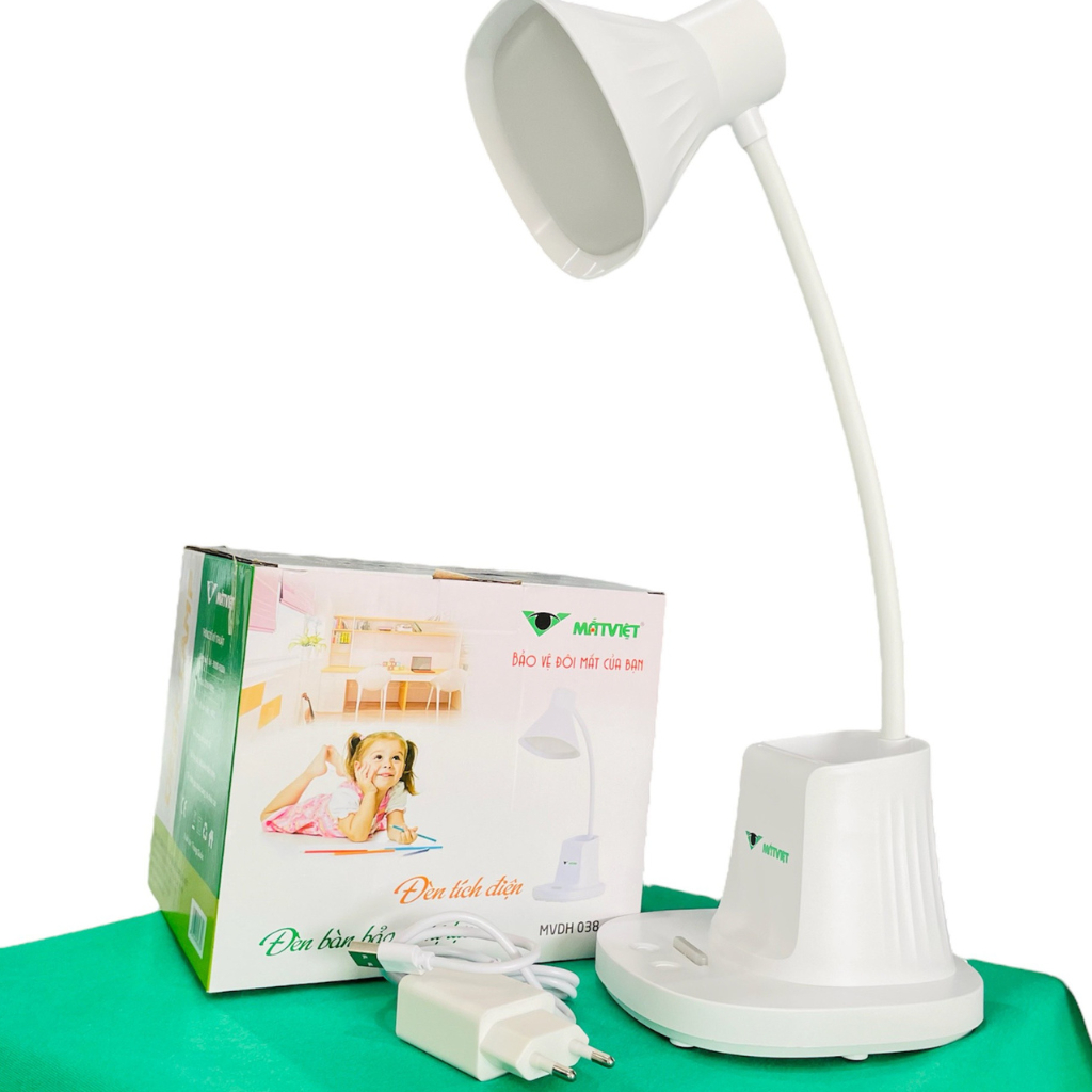 Đèn học tích điện để bàn Mắt Việt 038 6W 3 chế độ sáng kết hợp bóng ngủ tiết kiệm điện năng