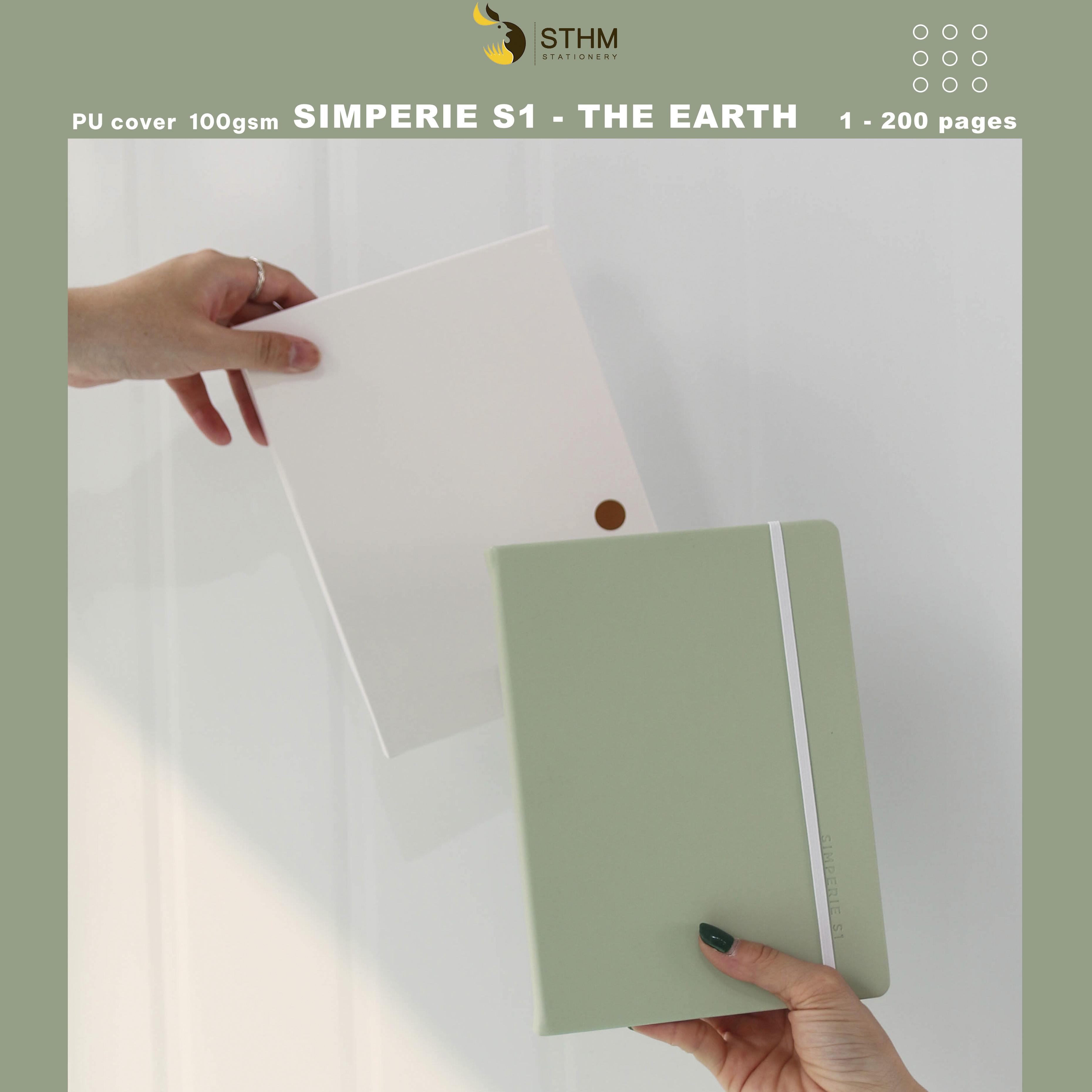 - SIMPERIE S1 - The Earth - Sổ tay bìa cứng da PU - 200 trang có đánh số