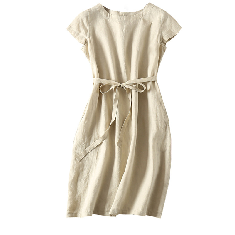 Đầm linen rút dây, váy hè nữ chất linen thoáng mát mặc đi làm, đi dạo cực dễ chịu Đũi Việt Dv84