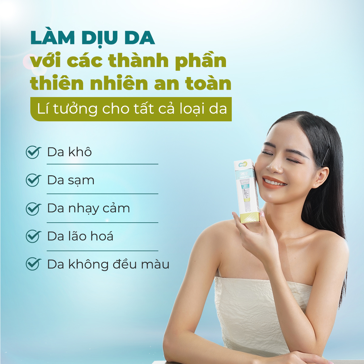 Kem chống nắng nâng tone makeup trẻ hoá dưỡng trắng - Tone Up Enhancing Sun Cream 30ml | EVOR