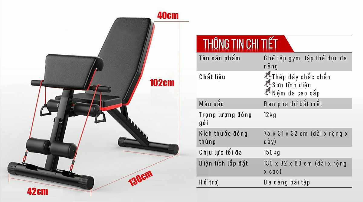 Ghế Tập Tạ Đa Năng 4in 1- Thương Hiệu SKYPIEA - Ghế Tập Gym - Tặng Dụng Cụ Chống Đẩy