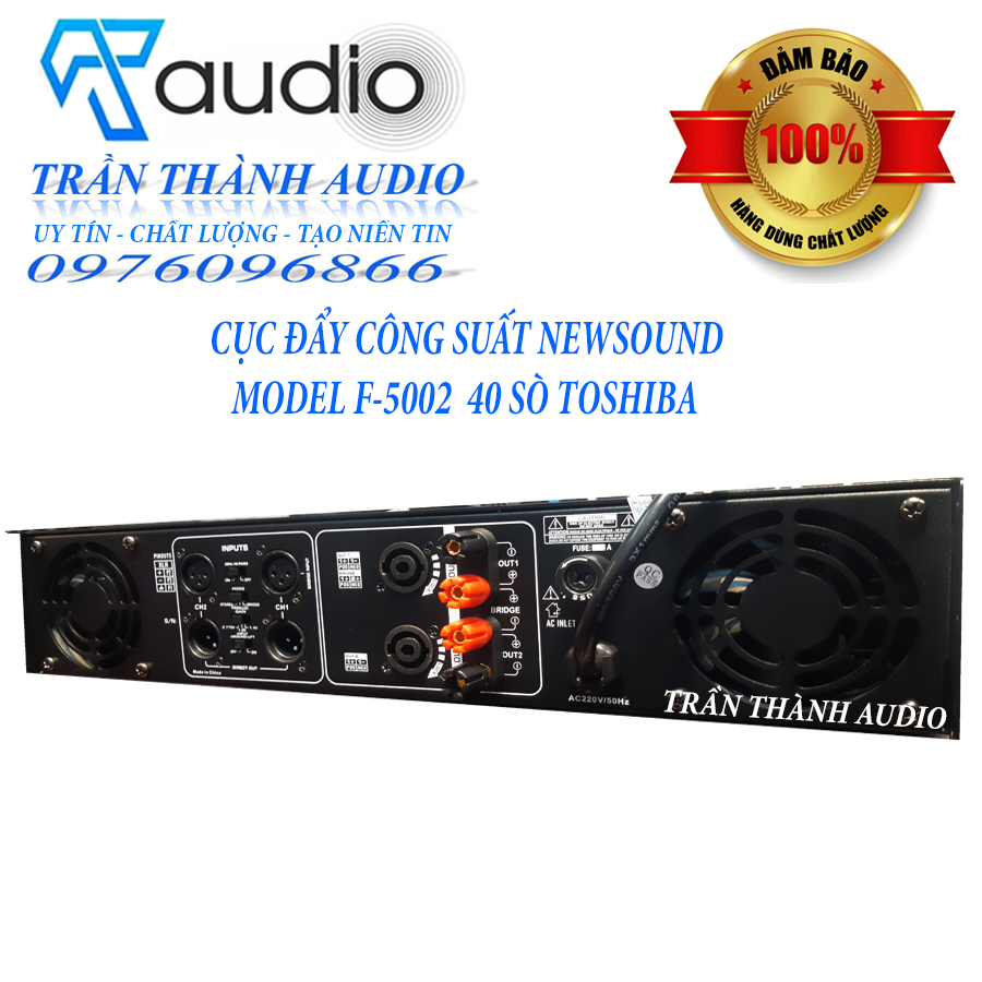 Cục đẩy công suất 2 kênh Newsound Model F5002 32 sò lớn đánh loa full bass 40,hàng chính hãng nhập khẩu 2024,bảo hành 24 tháng,tặng kèm jac canon