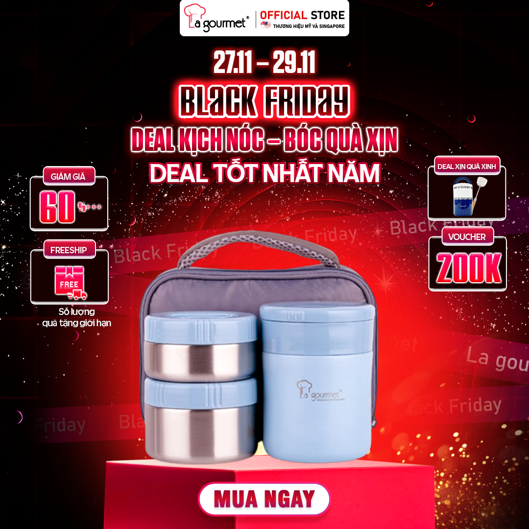 Bộ Hộp Cơm Giữ Nhiệt Cao Cấp La Gourmet Sring Collection Có Túi Đựng 396198 - Xanh Dương Phủ Sơn Tĩnh Điện, Bảo Hành 5 Năm