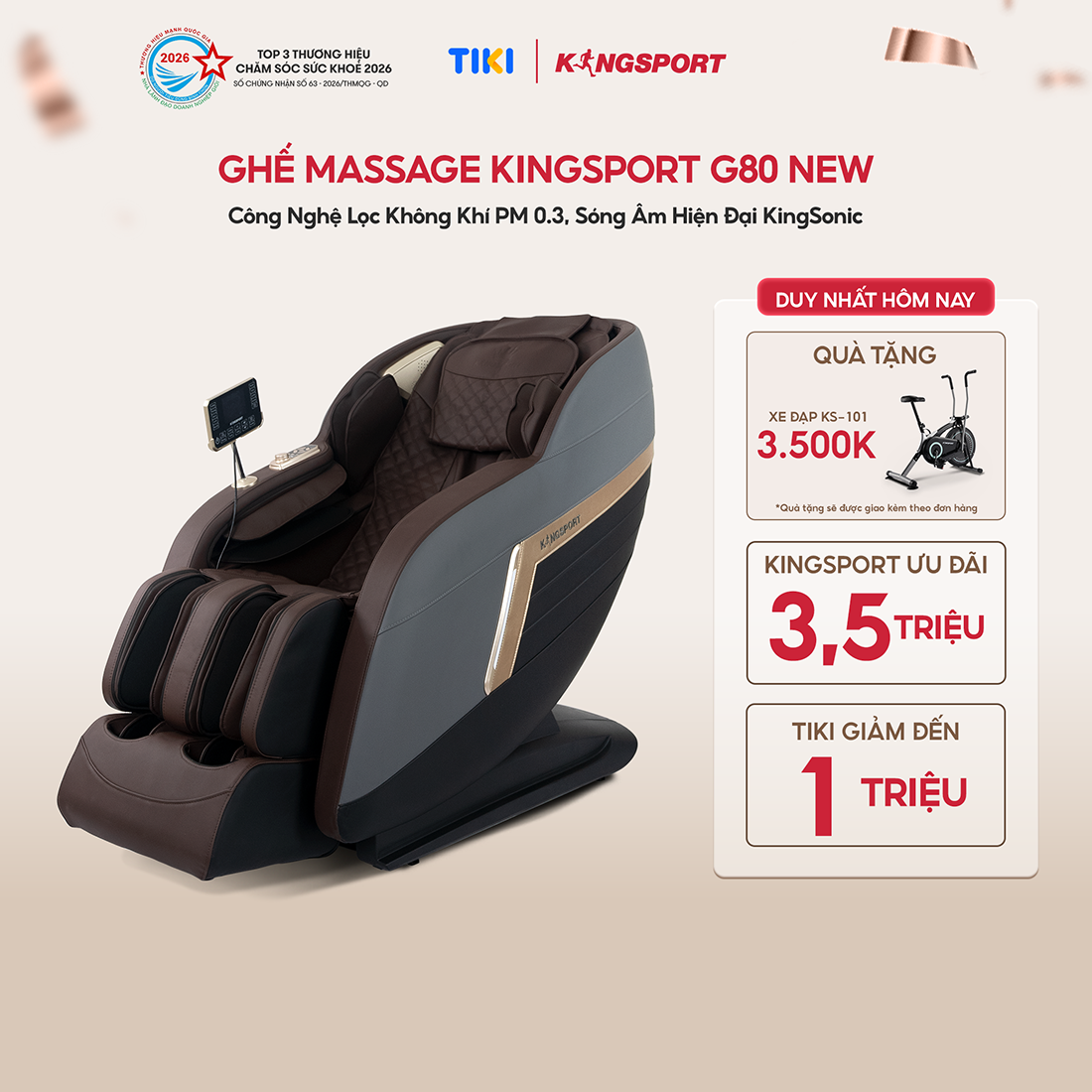 Miễn phí lắp đặt Ghế Massage Kingsport G80 NEW Công Nghệ Massage Kingtech Touch Pro, Màn Hình Điều Khiển Tiếng Việt Cảm Ứng