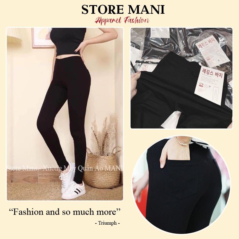 Quần legging nữ cạp cao có túi nâng mông cạp chun quần legging đen dài co giãn gen bụng vải dày cotton tập gym thể thao