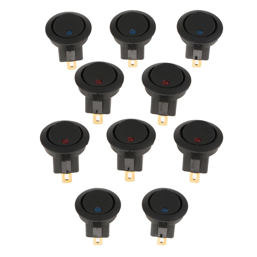 10Pcs 12V 16A On/off Toggle Switch 3PIN Dot Led light Car Truck Boat Round Rocker SPST Switch Mini Press Buttion-2 Color