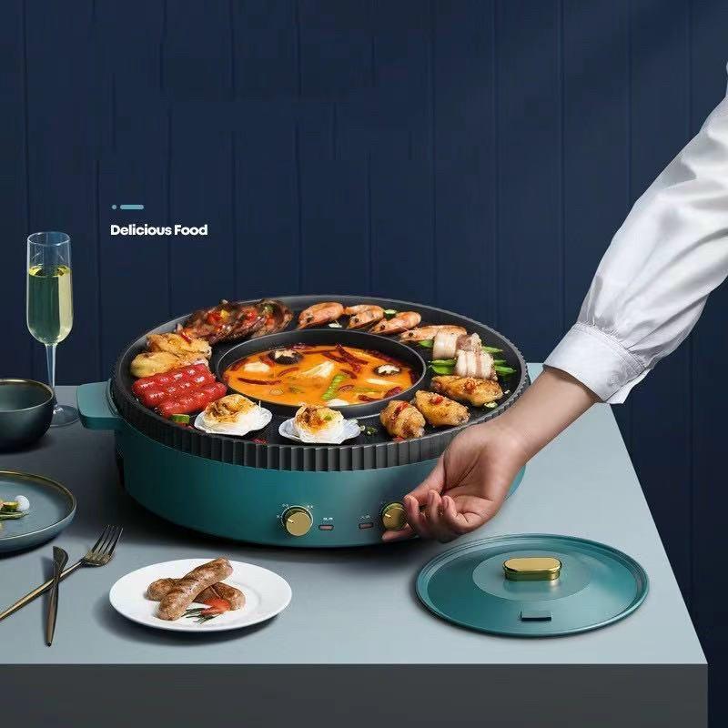 Bếp Lẩu Nướng Điện Không Khói HONGSHUANGXI 2 Trong 1 Đa Năng Chất Liệu Hợp Kim Cao Cấp